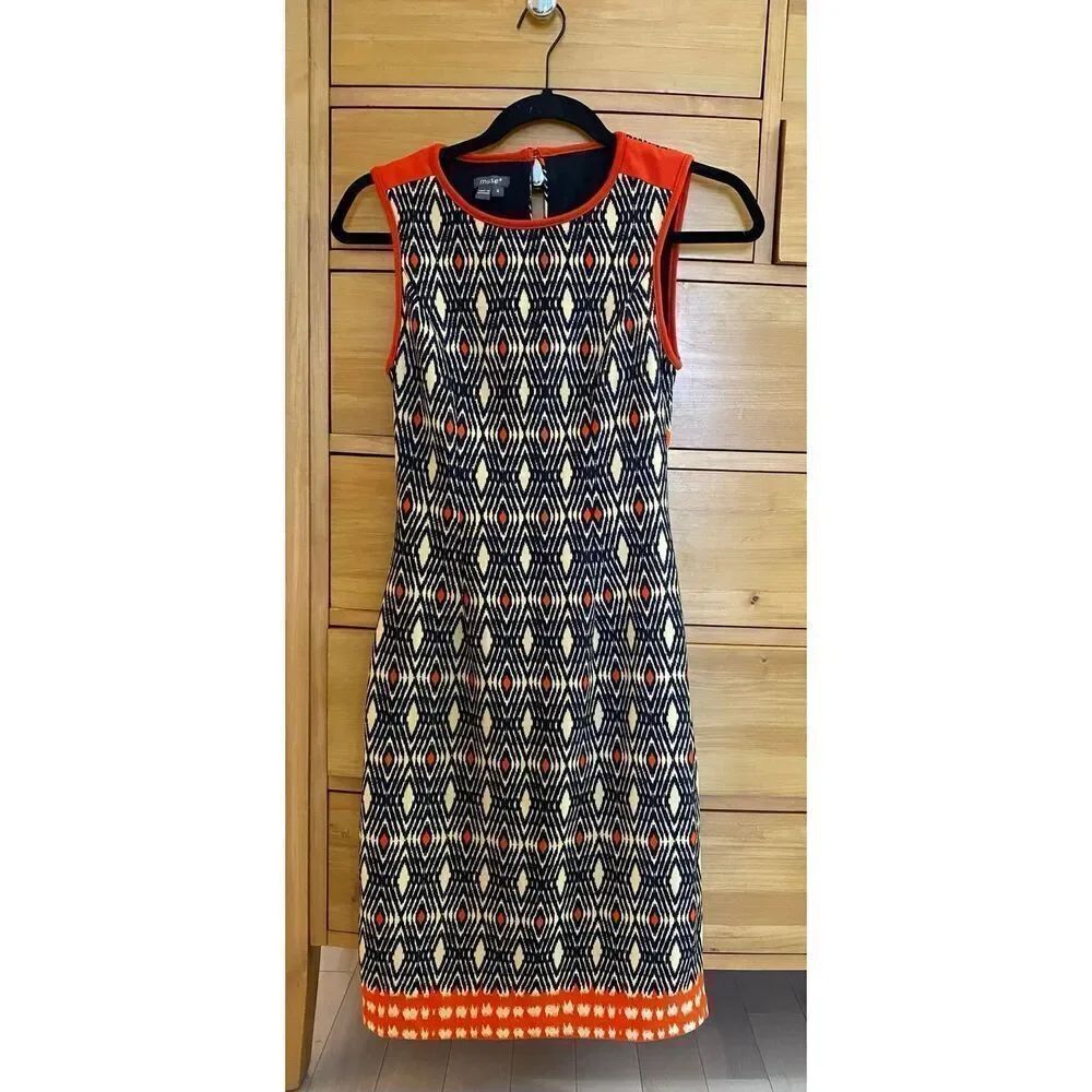 Muse Womens Multi Colored Geometric Sleeveless Sheath Stretch Dress Size 4